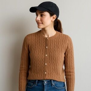 Wasserman | Cashmere Blend Cable Knit Cardigan Sweater, Size L